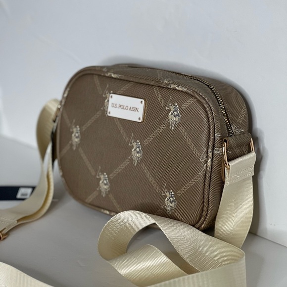 Polo Womens shoulder Bag brown Crossbody almond Beige charm Khaki logo NWT - Picture 1 of 15